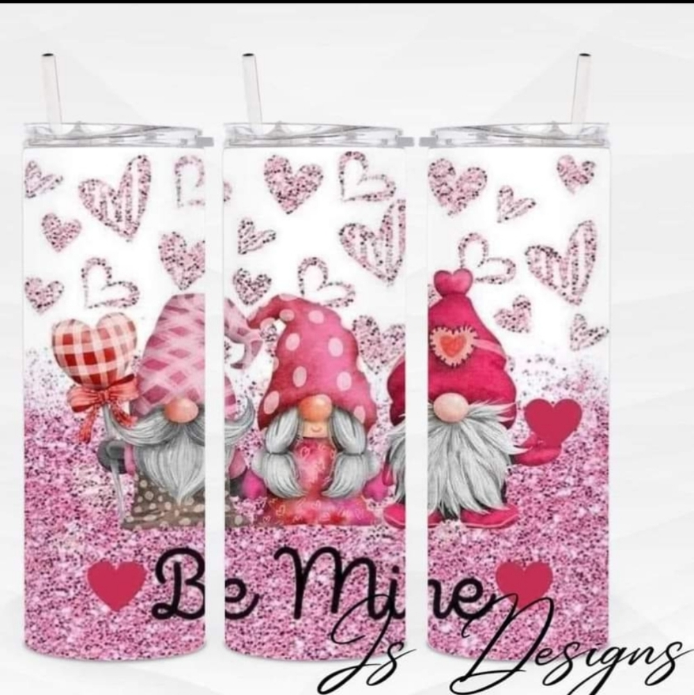 Valentine's Day Gnomes be mine pink & white 20 oz skinny Tumbler